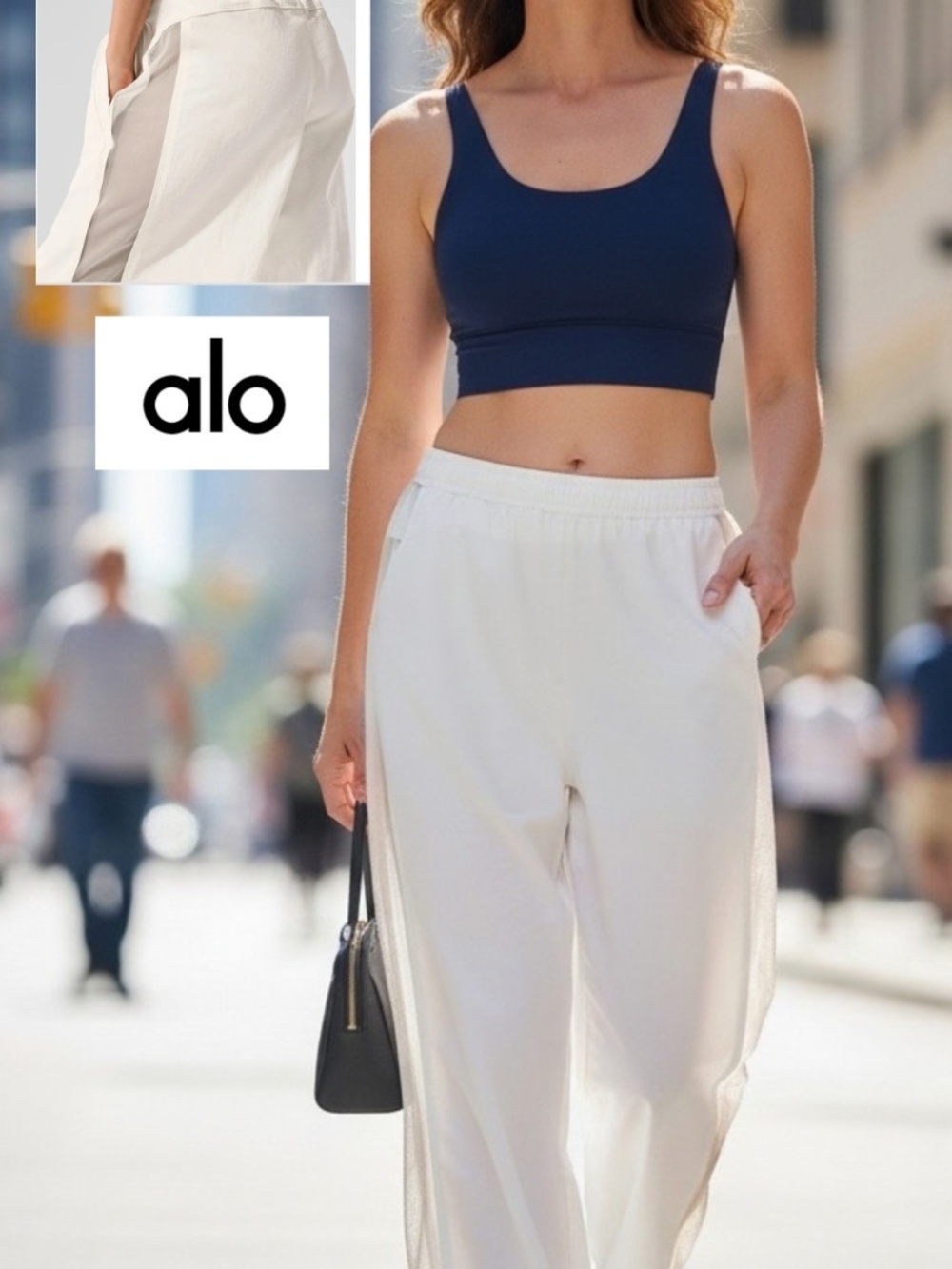 NEW ALO yoga Ivory High waist Origin wide leg track pant, M, GP1596
